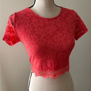 Floral Lace Red Crop Top